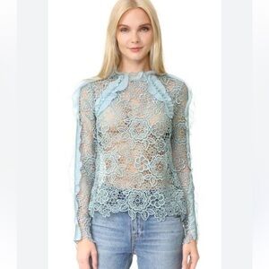 Self-Portrait Ruffle and Lace Guipure Cut-out Top